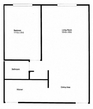 Floor plan for 1 bed, 1 bath, 620 sqft